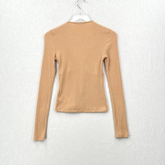 FAVORITE DAUGHTER Kate Ribbed Bustier Knit Top Womens S Tan V Neck Long Sleeve - Picture 4 of 14